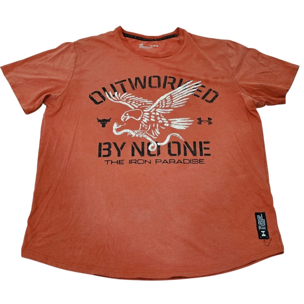 Under Armour Project Rock Outworked By No One Eagle T-Shirt Men's XL Red